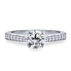 Round Brilliant Diamond Cathedral Engagement Ring In 14K Yellow or White Gold (1/2 Carat Weight)