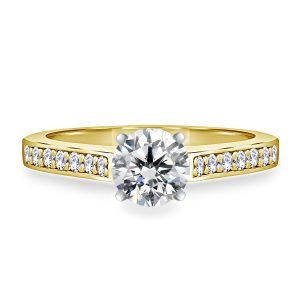 Round Brilliant Diamond Cathedral Engagement Ring In 14K Yellow or White Gold (1/2 Carat Weight)