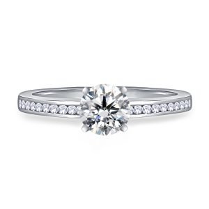 Round Brilliant Diamond Channel Set Engagement Ring In 14K Yellow or White Gold (1/2 Carat Weight)
