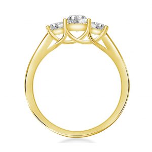 14K Yellow or White Gold Prong-Set Three Stone Trellis Diamond Ring (1/2 Carat Weight)