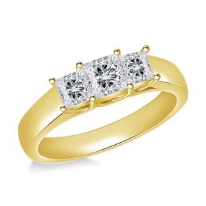 14K Yellow or White Gold Prong-Set Three Stone Trellis Diamond Ring (1/2 Carat Weight)