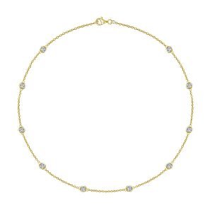 Bezel Set Diamond Station Necklace In 14K Yellow Gold (1/2 Carat Weight)