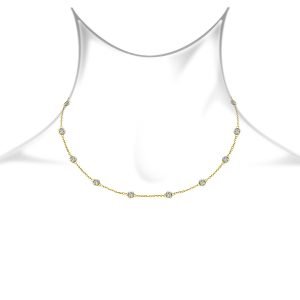Bezel Set Diamond Station Princess Length Necklace (1 1/5 Carat Weight)
