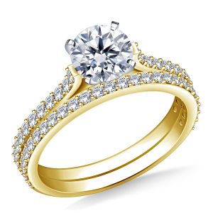 Cathedral Matching Diamond Engagement Ring And Wedding Band Set In 14K Yellow or White Gold (1.00 Carat Weight)