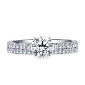Cathedral Matching Diamond Engagement Ring And Wedding Band Set In 14K Yellow or White Gold (1.00 Carat Weight)