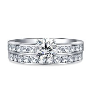Channel Set Matching Diamond Engagement Ring And Wedding Band Set In 14K Yellow or White Gold (1.00 Carat Weight)