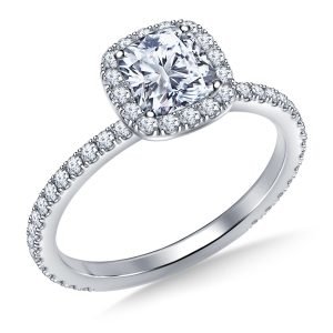 Cushion Cut Diamond Halo Engagement Ring In 14K Yellow or White Gold (1.00 Carat Weight)