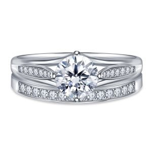 Diamond Pave Engagement Ring And Matching Wedding Band Set In 14K Yellow or White Gold (1.00 Carat Weight)