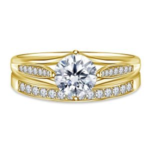 Diamond Pave Engagement Ring And Matching Wedding Band Set In 14K Yellow or White Gold (1.00 Carat Weight)