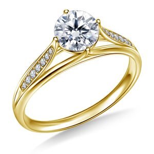 Diamond Pave Engagement Ring With Floral Tulip Design In 14K Yellow or White Gold (3/4 Carat Weight)