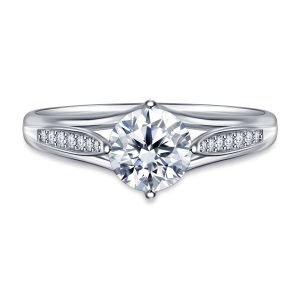 Diamond Pave Engagement Ring With Floral Tulip Design In 14K Yellow or White Gold (3/4 Carat Weight)