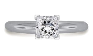 Four Prong Pre-Set Princess Diamond Solitaire Ring In 14K Yellow Gold or White Gold (1/2 Carat Weight)