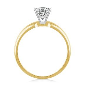Four Prong Pre-Set Princess Diamond Solitaire Ring In 14K Yellow Gold or White Gold (1/2 Carat Weight)