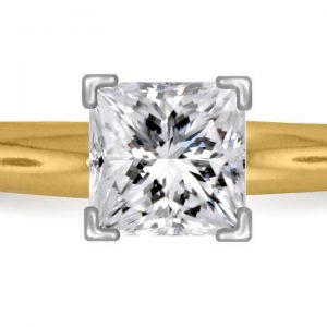 Four Prong Pre-Set Princess Diamond Solitaire Ring In 14K Yellow Gold or White Gold (1.00 Carat Weight)