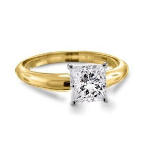 Four Prong Pre-Set Princess Diamond Solitaire Ring In 14K Yellow Gold or White Gold (1.00 Carat Weight)