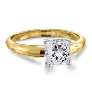 Four Prong Pre-Set Princess Diamond Solitaire Ring In 18K Yellow Gold or White Gold (1/3 Carat Weight)