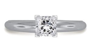 Four Prong Pre-Set Princess Diamond Solitaire Ring In 18K Yellow Gold or White Gold (1/3 Carat Weight)