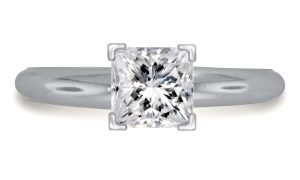 Four Prong Pre-Set Princess Diamond Solitaire Ring In 18K Yellow Gold or White Gold (3/4 Carat Weight)