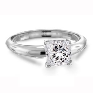 Four Prong Pre-Set Princess Diamond Solitaire Ring In 18K Yellow Gold or White Gold (1.00 Carat Weight)