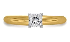 Four Prong Pre-Set Princess Diamond Solitaire Ring In 18K Yellow Gold or White Gold (1/4 Carat Weight)