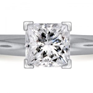 Four Prong Pre-Set Princess Diamond Solitaire Ring In Platinum (1.00 Carat Weight)