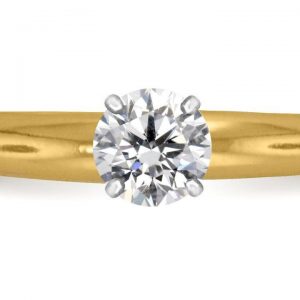 Four Prong Round Pre-Set Diamond Solitaire Ring In 18K Yellow or White Gold (1/2 Carat Weight)