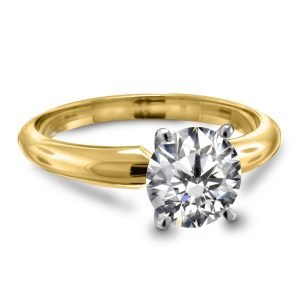 Four Prong Round Pre-Set Diamond Solitaire Ring In 18K Yellow or White Gold (1/2 Carat Weight)