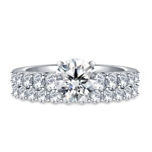 Graduated Prong Set Matching Diamond Engagement Ring And Wedding Band Set In 14K Yellow or White Gold (2.00 Carat Weight)