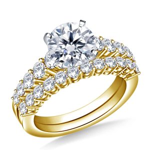 Graduated Prong Set Matching Diamond Engagement Ring And Wedding Band Set In 14K Yellow or White Gold (2.00 Carat Weight)