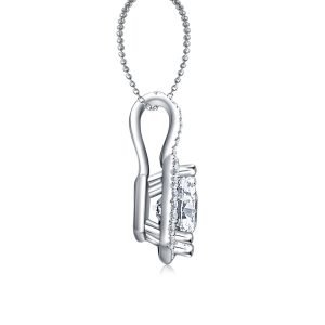 Halo Princess Cut Pendant With Micro Pave Diamonds In 14K White Gold (1.00 Carat Weight)