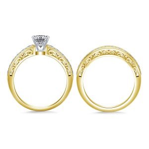 Milgrain Channel Set Matching Diamond Engagement Ring With Wedding Band In 14K Yellow or White Gold (1 1/2 Carat Weight)