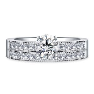 Pave Set Matching Diamond Engagement Ring And Wedding Band Set In 14K Yellow or White Gold (1.00 Carat Weight)