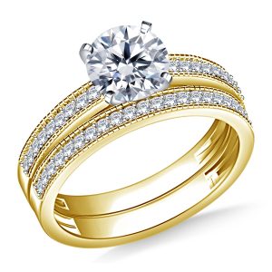 Pave Set Matching Diamond Engagement Ring And Wedding Band Set In 14K Yellow or White Gold (1.00 Carat Weight)