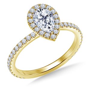 Pear Shaped Diamond Halo Engagement Ring In 14K Yellow or White Gold (1.00 Carat Weight)