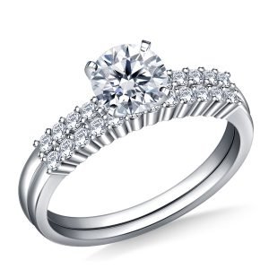 Petite Prong Set Matching Diamond Engagement Ring With Wedding Band In 14K Yellow or White Gold (3/4 Carat Weight)