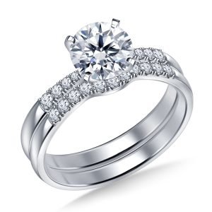 Petite Solitaire Engagement Ring And Matching Wedding Band In 14K Yellow or White Gold (5/8 Carat Weight)