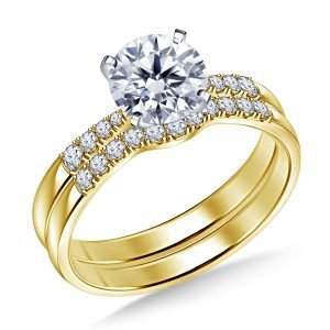 Petite Solitaire Engagement Ring And Matching Wedding Band In 14K Yellow or White Gold (5/8 Carat Weight)
