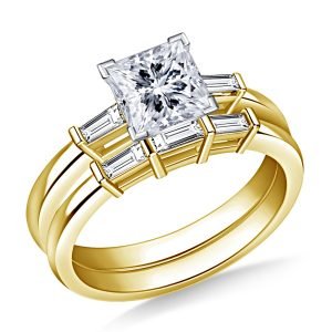 Princess And Baguette Matching Diamond Engagement Ring With Wedding Band In 14K Yellow or White Gold (1.00 Carat Weight)