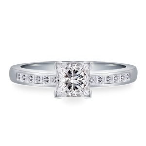 Princess Cut Diamond Channel Set Engagement Ring In 14K Yellow or White Gold (3/4 Carat Weight)
