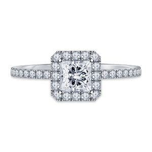 Princess Cut Diamond Halo Engagement Ring In 14K Yellow or White Gold (1.00 Carat Weight)