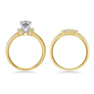 Prong And Pave Set Matching Diamond Engagement Ring With Wedding Band In 14K Yellow or White Gold (1.00 Carat Weight)