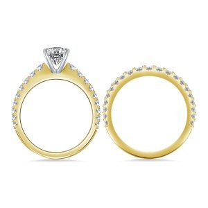 Prong Set Graduated Diamond Matching Engagement Ring And Wedding Band In 14K Yellow or White Gold (2.00 Carat Weight)