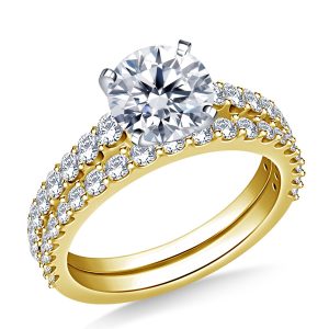 Prong Set Graduated Diamond Matching Engagement Ring And Wedding Band In 14K Yellow or White Gold (2.00 Carat Weight)