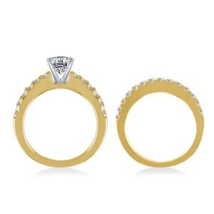 Prong Set Matching Diamond Engagement Ring And Wedding Band Set In 14K Yellow or White Gold (1 1/2 Carat Weight)