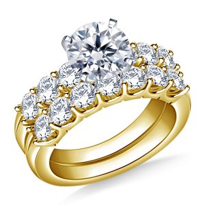 Prong Set Matching Diamond Engagement Ring And Wedding Band Set In 14K Yellow or White Gold (2.00 Carat Weight)