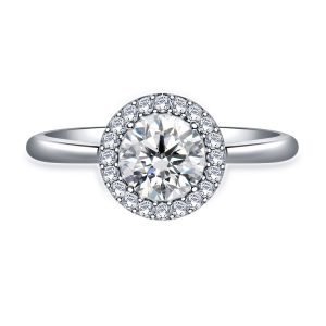 Round Brilliant Diamond Halo Cathedral Engagement Ring In 14K White or Yellow Gold (5/8 Carat Weight)