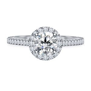 Round Brilliant Diamond Halo Cathedral Engagement Ring In 14K Yellow or White Gold (1.00 Carat Weight)