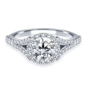Round Brilliant Diamond Split Shank Halo Engagement Ring In 14K Yellow or White Gold (1.00 Carat Weight)