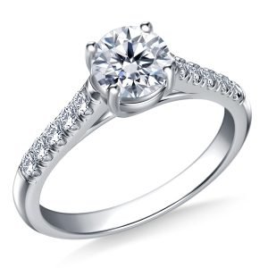 Round Brilliant Diamond Trellis Engagement Ring In 14K White or Yellow Gold (3/4 Carat Weight)