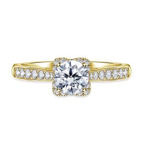 Round Diamond Center With Square Halo Cathedral Engagement Ring In 14K Yellow or White Gold (1.00 Carat Weight)